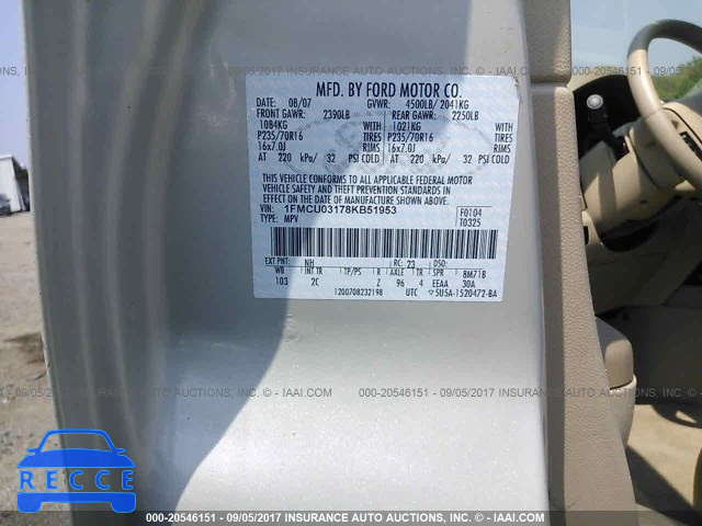 2008 Ford Escape 1FMCU03178KB51953 зображення 8