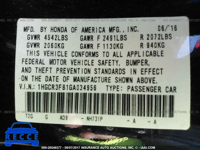 2016 Honda Accord 1HGCR3F81GA034956 image 8