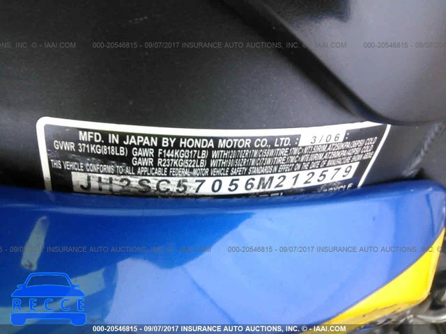 2006 Honda CBR1000 JH2SC57056M212579 Bild 9