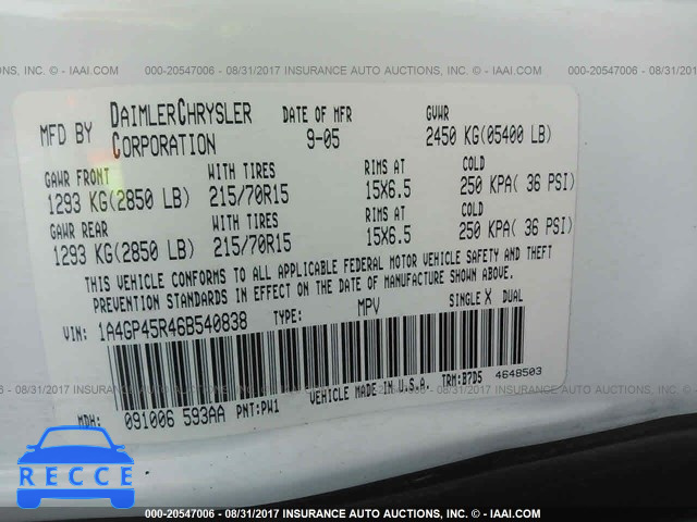 2006 Chrysler Town and Country 1A4GP45R46B540838 image 8