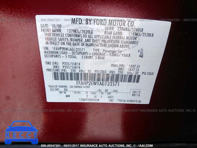2010 Ford Taurus 1FAHP2EW1AG123571 image 8