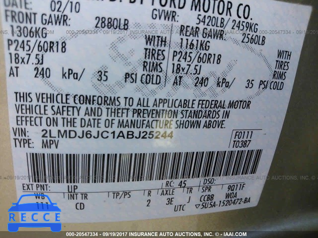 2010 LINCOLN MKX 2LMDJ6JC1ABJ25244 image 8