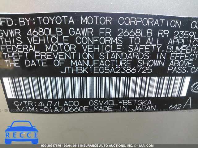 2010 Lexus ES JTHBK1EG5A2386725 image 8