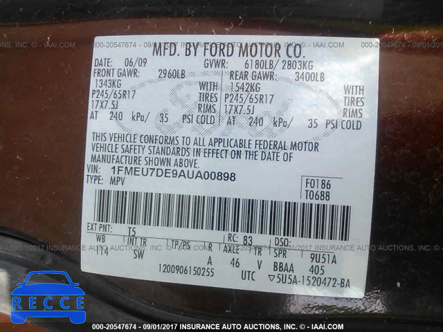 2010 Ford Explorer XLT 1FMEU7DE9AUA00898 image 8