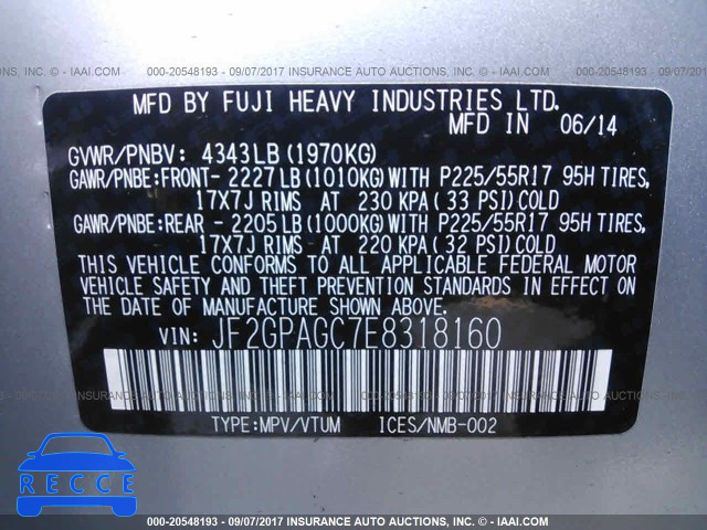 2014 Subaru Xv Crosstrek JF2GPAGC7E8318160 Bild 8
