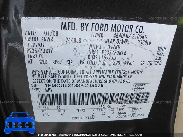 2008 Ford Escape 1FMCU93138KC98078 image 8