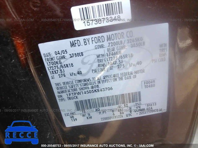 2005 Ford F150 1FTPW14505KE43706 image 8