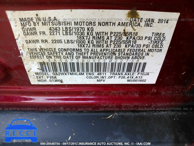 2014 Mitsubishi Outlander Sport ES 4A4AP3AUXEE022738 image 8