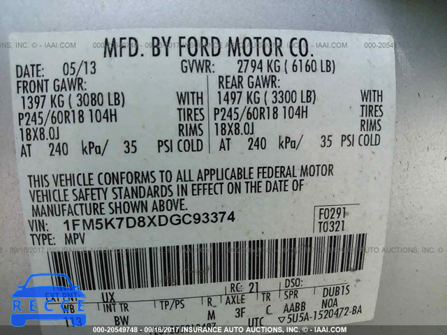 2013 Ford Explorer 1FM5K7D8XDGC93374 зображення 8
