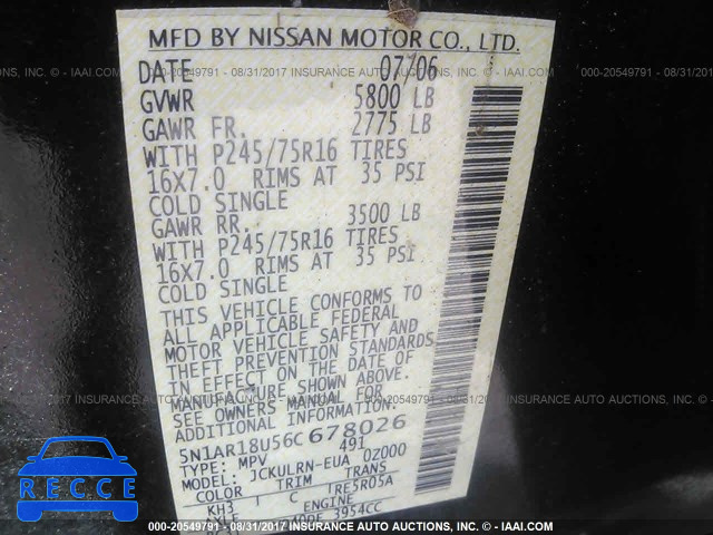 2006 Nissan Pathfinder 5N1AR18U56C678026 image 8