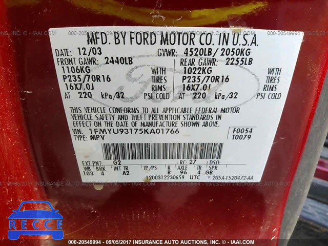 2005 FORD ESCAPE 1FMYU93175KA01766 image 8