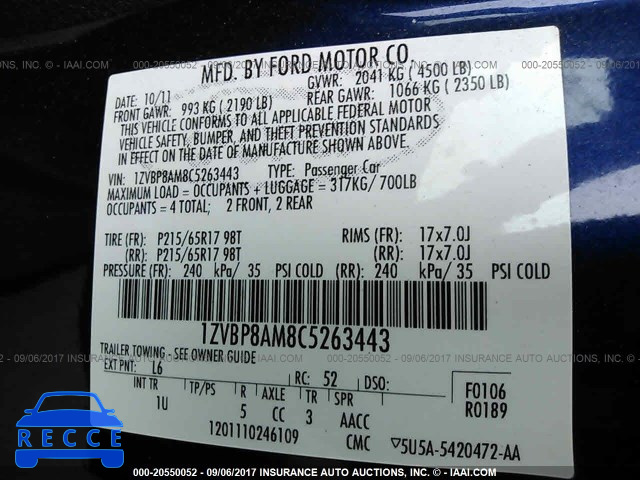 2012 Ford Mustang 1ZVBP8AM8C5263443 Bild 8