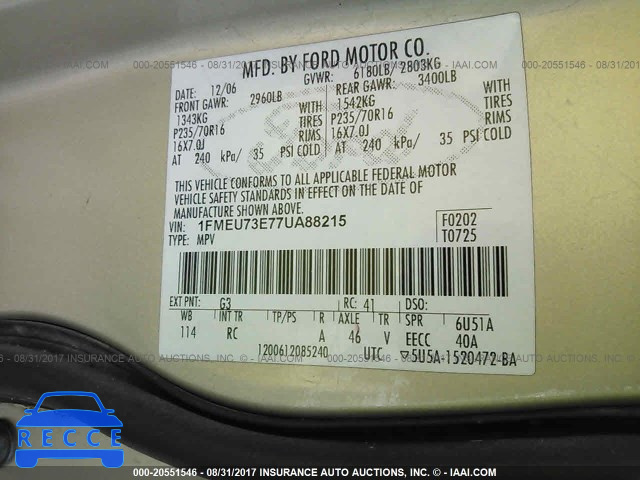 2007 Ford Explorer XLT 1FMEU73E77UA88215 image 8