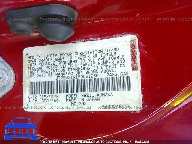 1993 TOYOTA MR2 SPORT ROOF JT2SW21N1P0021259 image 8