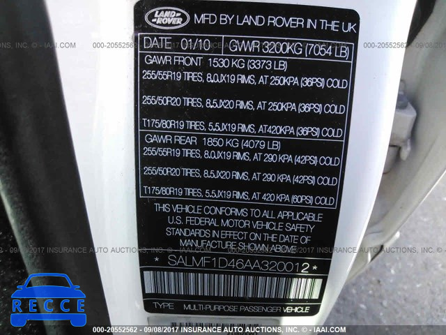 2010 Land Rover Range Rover SALMF1D46AA320012 image 8