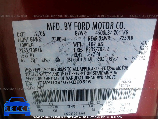 2007 Ford Escape 1FMYU04107KB90516 Bild 8