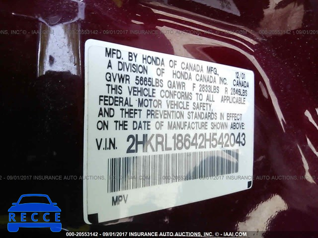 2002 Honda Odyssey 2HKRL18642H542043 image 8