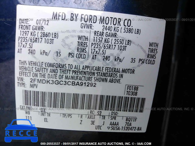 2012 Ford Edge 2FMDK3GC3CBA91292 image 8