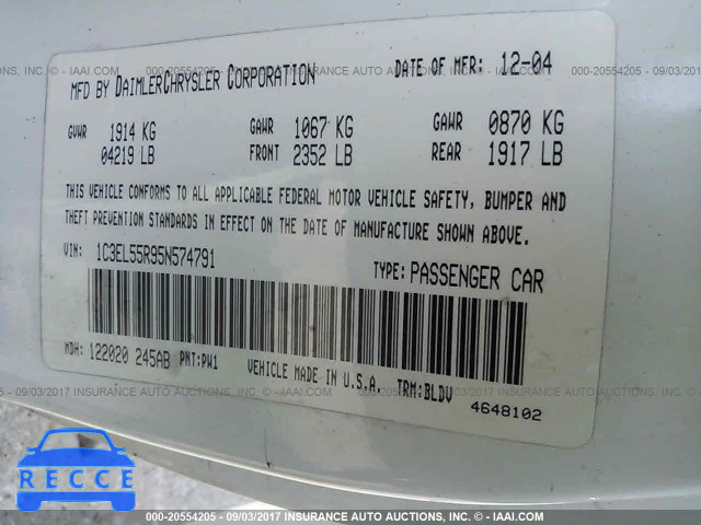 2005 Chrysler Sebring 1C3EL55R95N574791 image 8