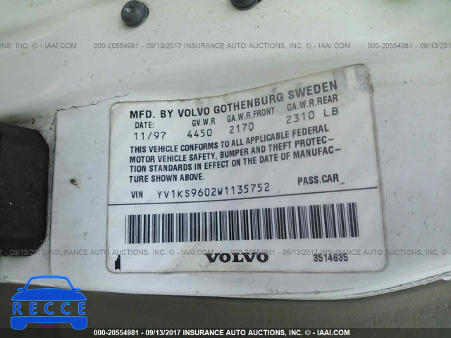 1998 Volvo S90 YV1KS9602W1135752 зображення 8