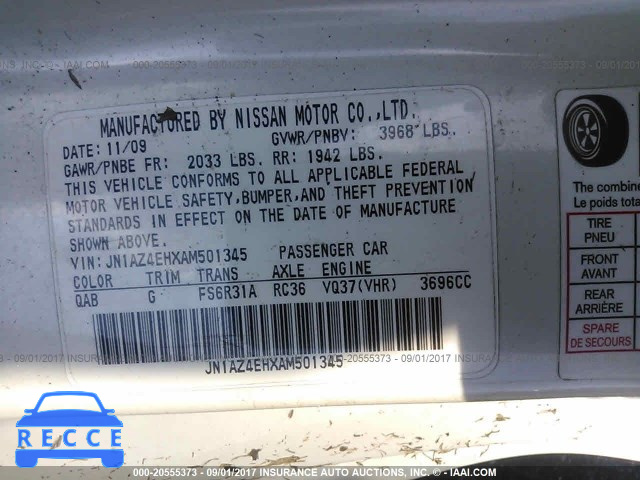 2010 Nissan 370Z JN1AZ4EHXAM501345 image 8