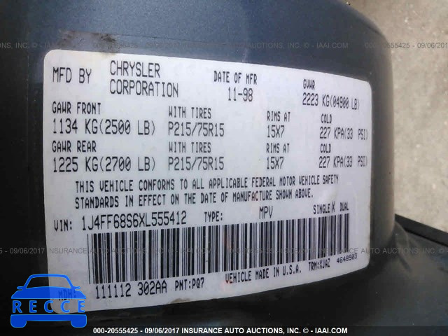 1999 Jeep Cherokee 1J4FF68S6XL555412 image 8