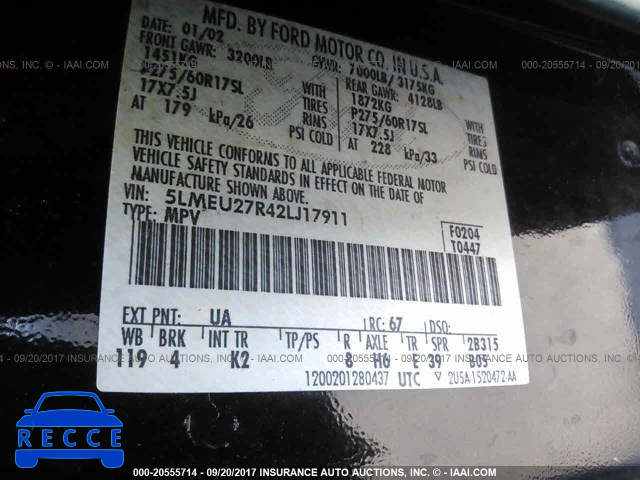 2002 Lincoln Navigator 5LMEU27R42LJ17911 image 8