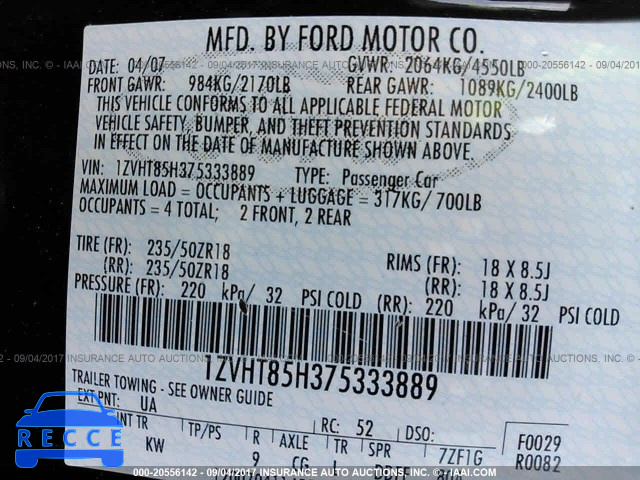 2007 Ford Mustang 1ZVHT85H375333889 зображення 8