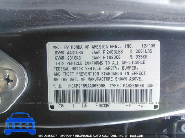 2010 Honda Accord 1HGCP2F85AA065098 Bild 8