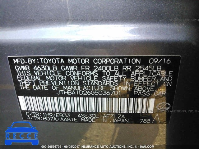 2016 Lexus IS 200T JTHBA1D26G5036701 image 8