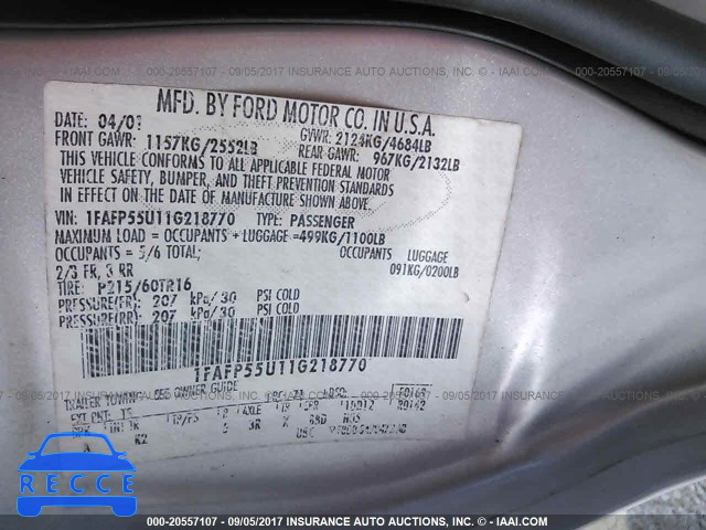 2001 Ford Taurus SES 1FAFP55U11G218770 Bild 8