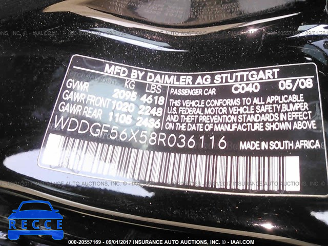 2008 Mercedes-benz C WDDGF56X58R036116 image 8