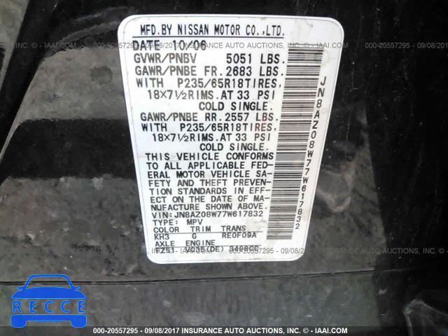 2007 NISSAN MURANO JN8AZ08W77W617832 image 8