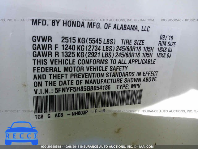 2016 Honda Pilot EXL 5FNYF5H85GB054186 image 8