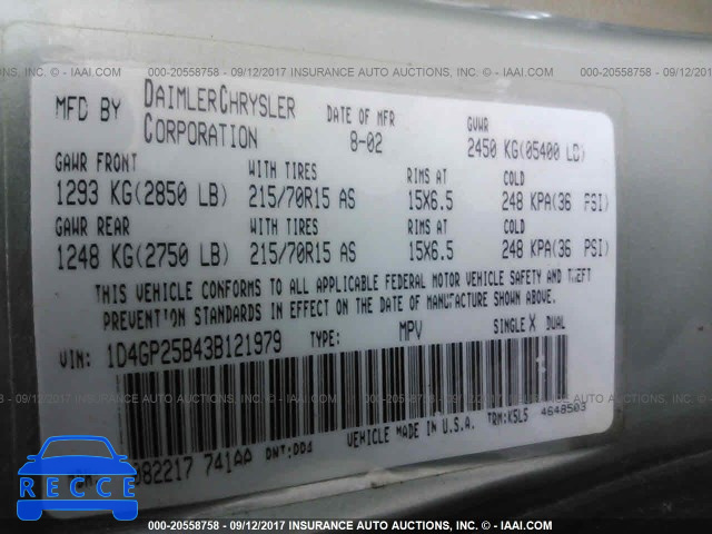 2003 DODGE CARAVAN 1D4GP25B43B121979 image 8