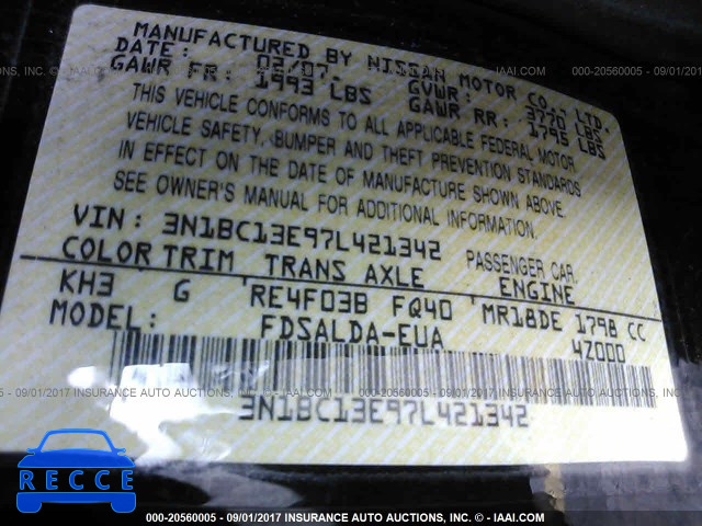 2007 Nissan Versa S/SL 3N1BC13E97L421342 image 8