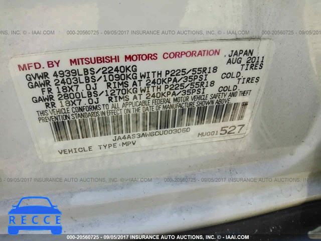 2012 MITSUBISHI OUTLANDER SE JA4AS3AW6CU003060 image 8