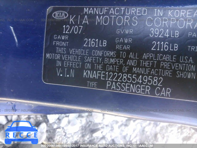 2008 KIA Spectra KNAFE122285549582 image 8