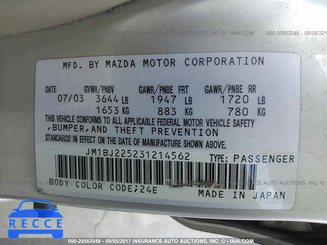2003 Mazda Protege DX/LX/ES JM1BJ225231214562 image 8