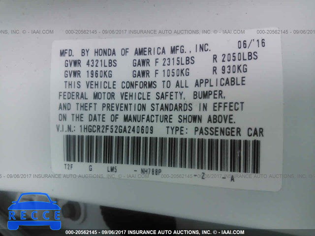 2016 Honda Accord 1HGCR2F52GA240609 image 8