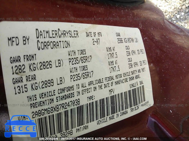 2007 Chrysler Pacifica 2A8GM68X87R247038 image 8
