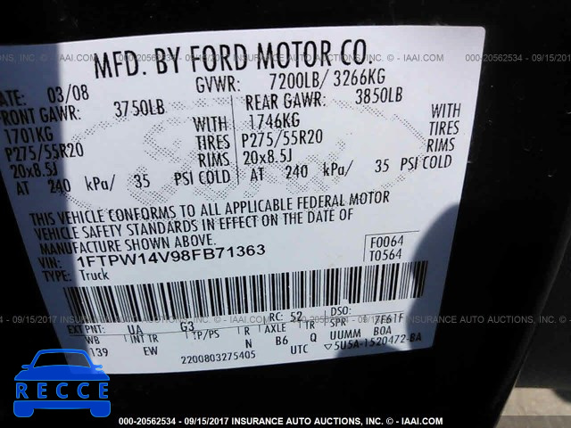 2008 Ford F150 1FTPW14V98FB71363 image 8