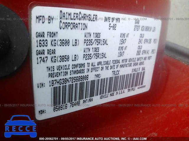 2002 Dodge Dakota 1B7HG38N72S689008 image 8