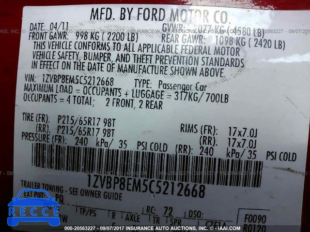 2012 Ford Mustang 1ZVBP8EM5C5212668 image 8