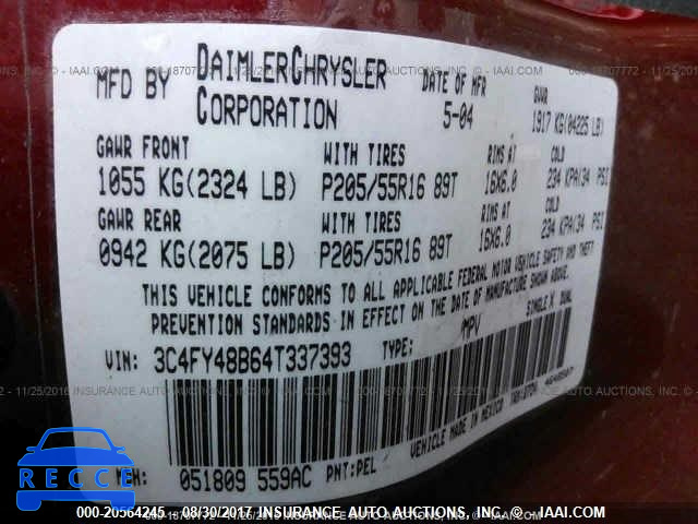 2004 Chrysler PT Cruiser 3C4FY48B64T337393 зображення 8