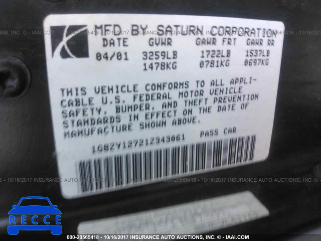 2001 Saturn SC2 1G8ZY12721Z343061 image 8