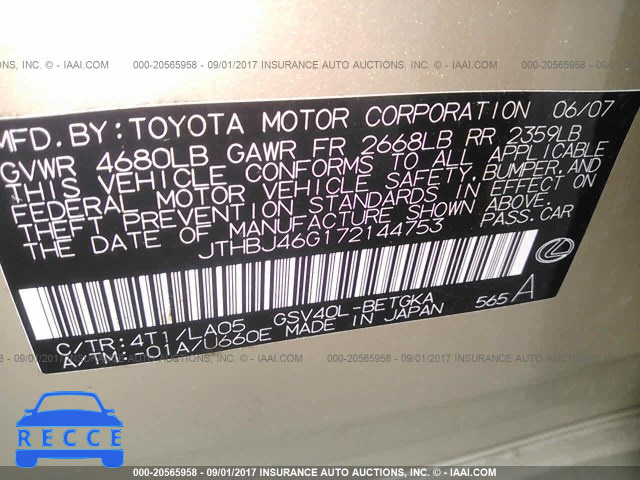 2007 Lexus ES JTHBJ46G172144753 image 8