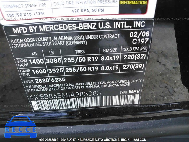 2008 Mercedes-benz ML 350 4JGBB86E58A383083 image 8