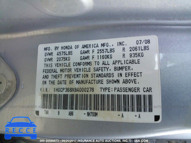 2009 Honda Accord 1HGCP368X9A000278 image 8