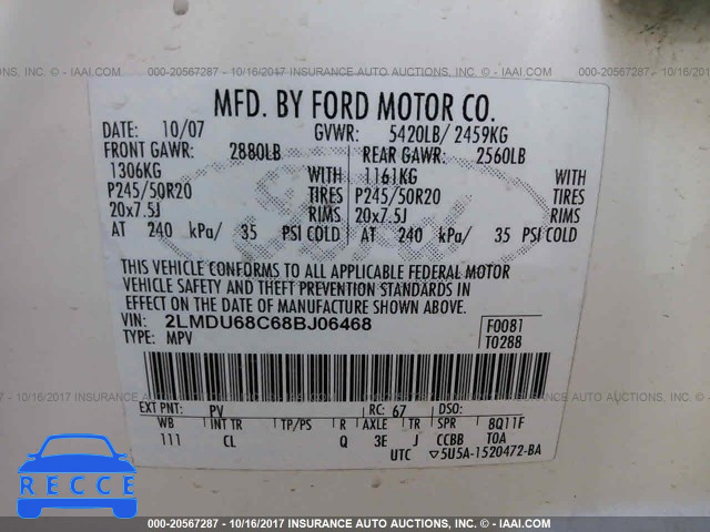 2008 Lincoln MKX 2LMDU68C68BJ06468 image 8